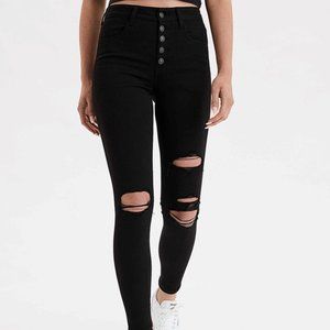 High-rise button black jeans